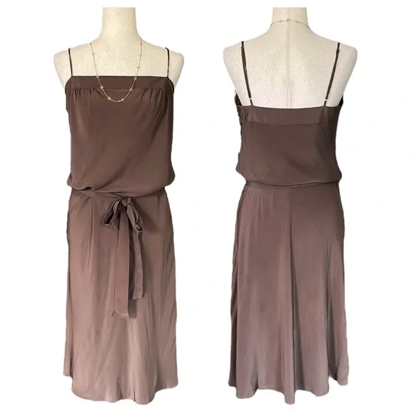 BCBGMAX Brown Silk Slip Dress with Belt - Picture 1 of 11